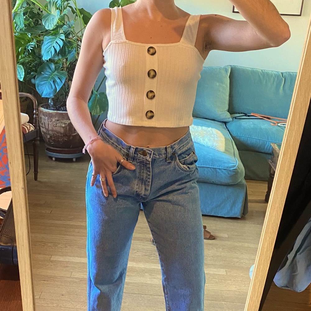 White Cropped Tank with buttons